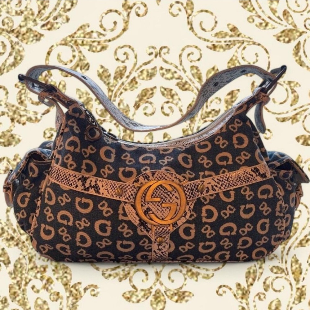 Guess Vintage Shoulder Bag Denim Snakeskin